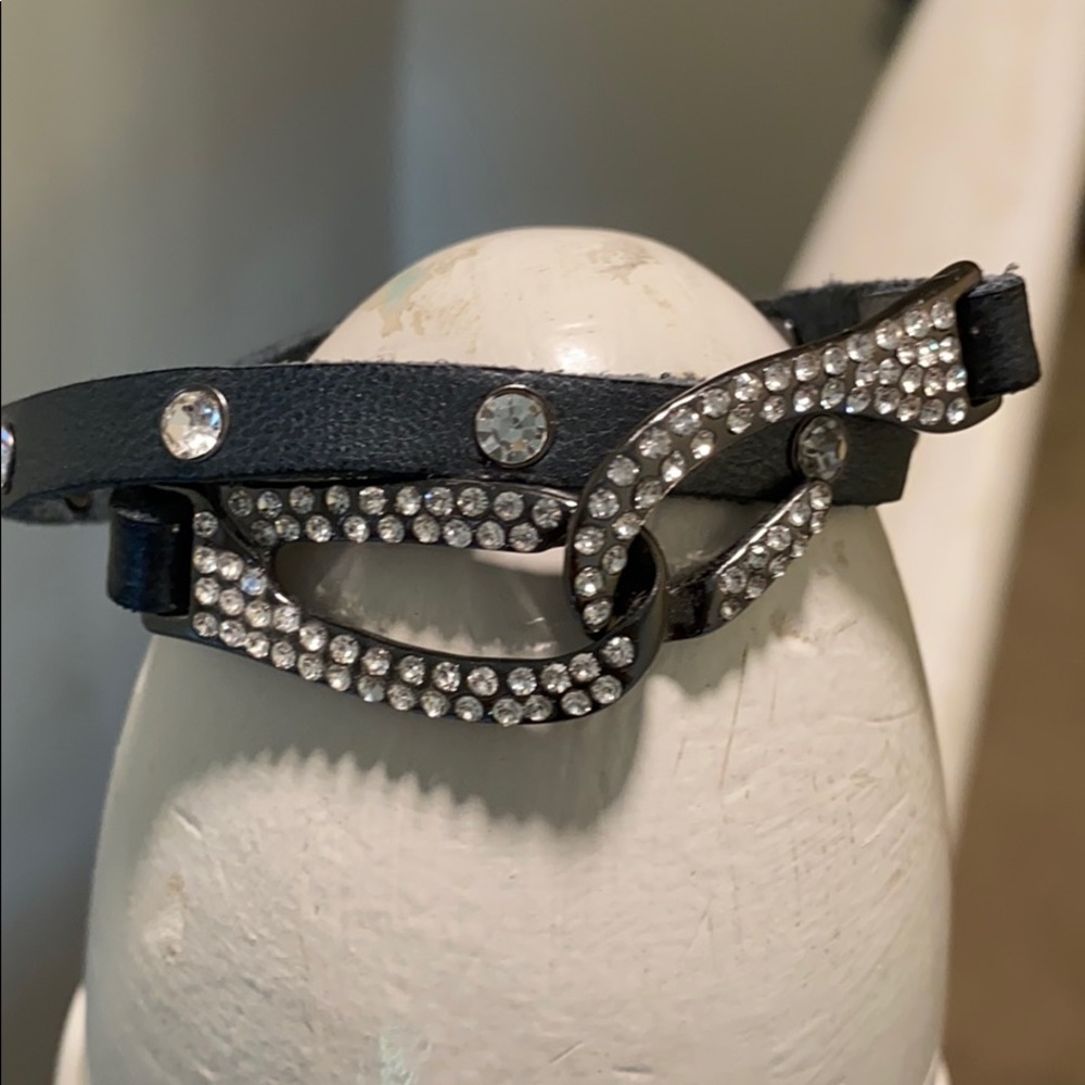 Black and rhinestone wrap bracelet